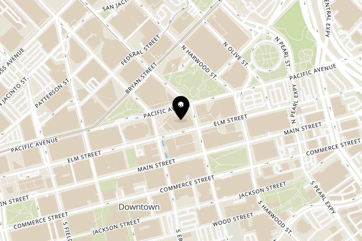 Map showing the location of Namak Indian Cuisine on 1700 Pacific Ave c101 in Dallas